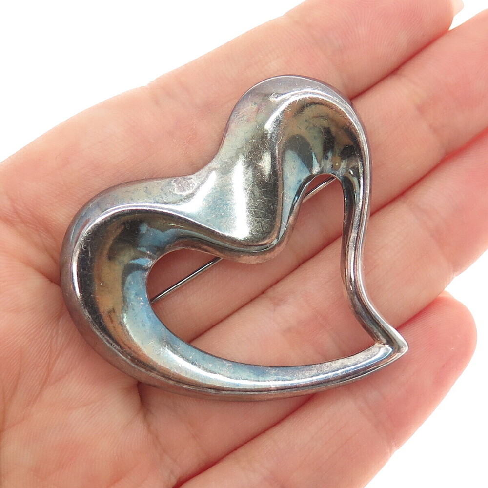 BOMA 925 Sterling Silver Vintage Modernist Heart Oxidized Pin Brooch